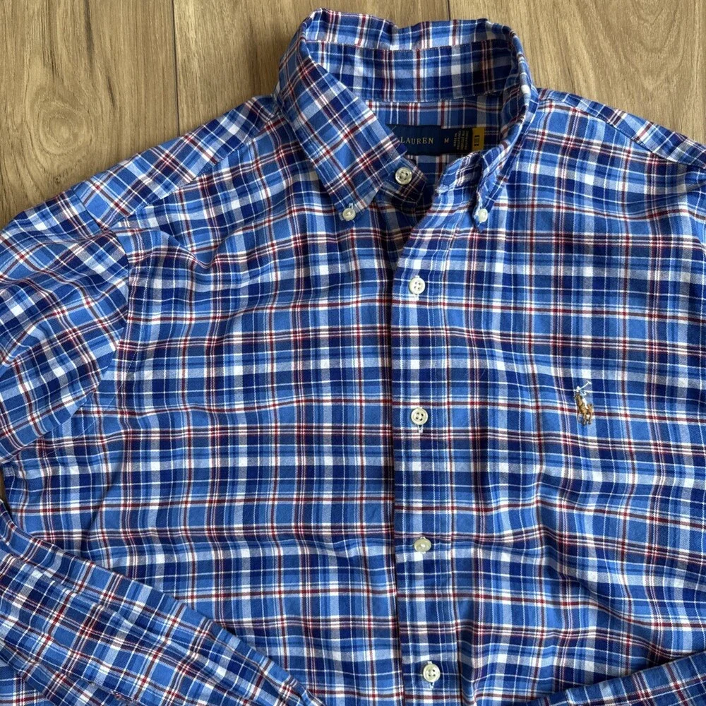 Polo Ralph Lauren Classic Fit Plaid Long-Sleeve Button Shirt Men's Sz M Red Blue
